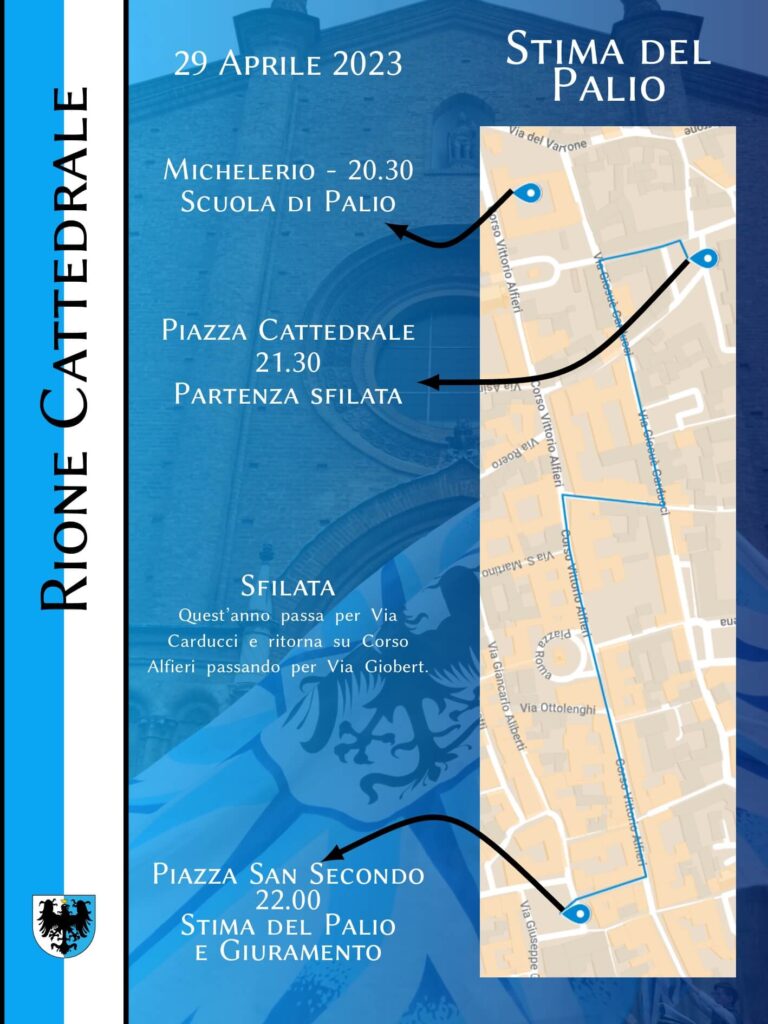 Locandina Stima e Giuramento dei Rettori 2023 - Rione Cattedrale Asti